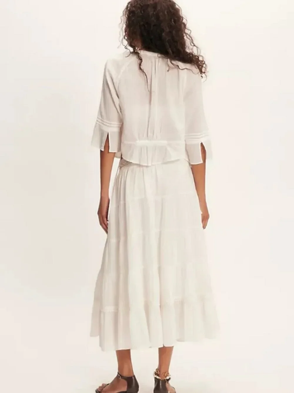 Free People Bright Side Midi Skirt High-rise Tiered Pullover Tofu L - Picture 2 of 6
